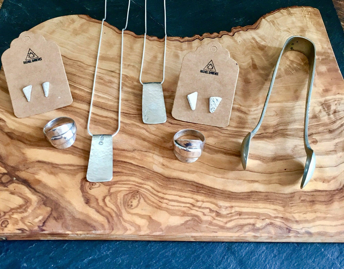 Six pieces of jewellery made from one pair of sugar tongs!! - RACHEL SHRIEVES DESIGN