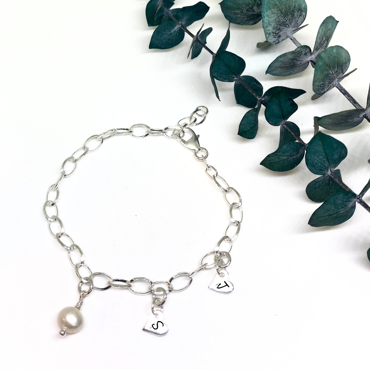 30th Anniversary Bracelet | Freshwater Pearl | Personalised heart charms | Sterling silver | 30th wedding anniversary gift