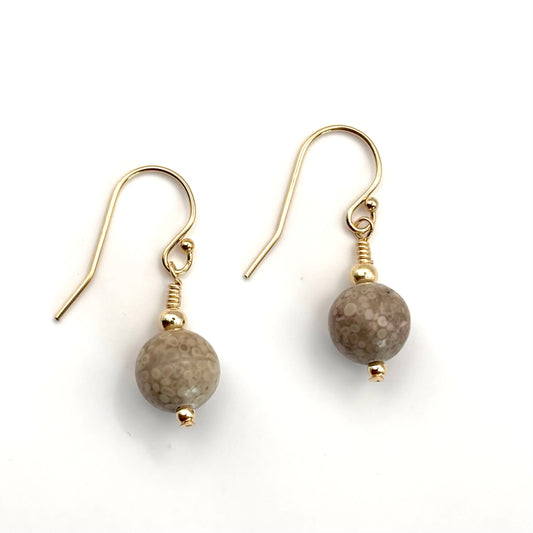Gold Coral Earrings | Drop Earrings | Gold Filled | Fossilised Coral