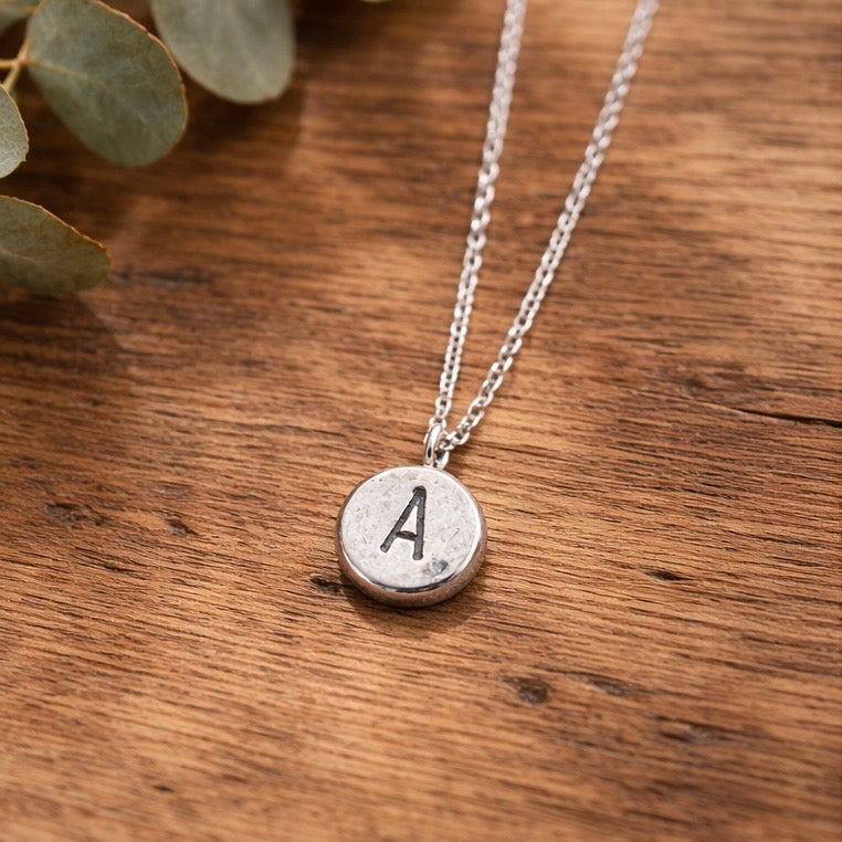 Personalised Sterling Silver Pebble Necklace – Handmade Organic Pendant – Rustic Initial Charm