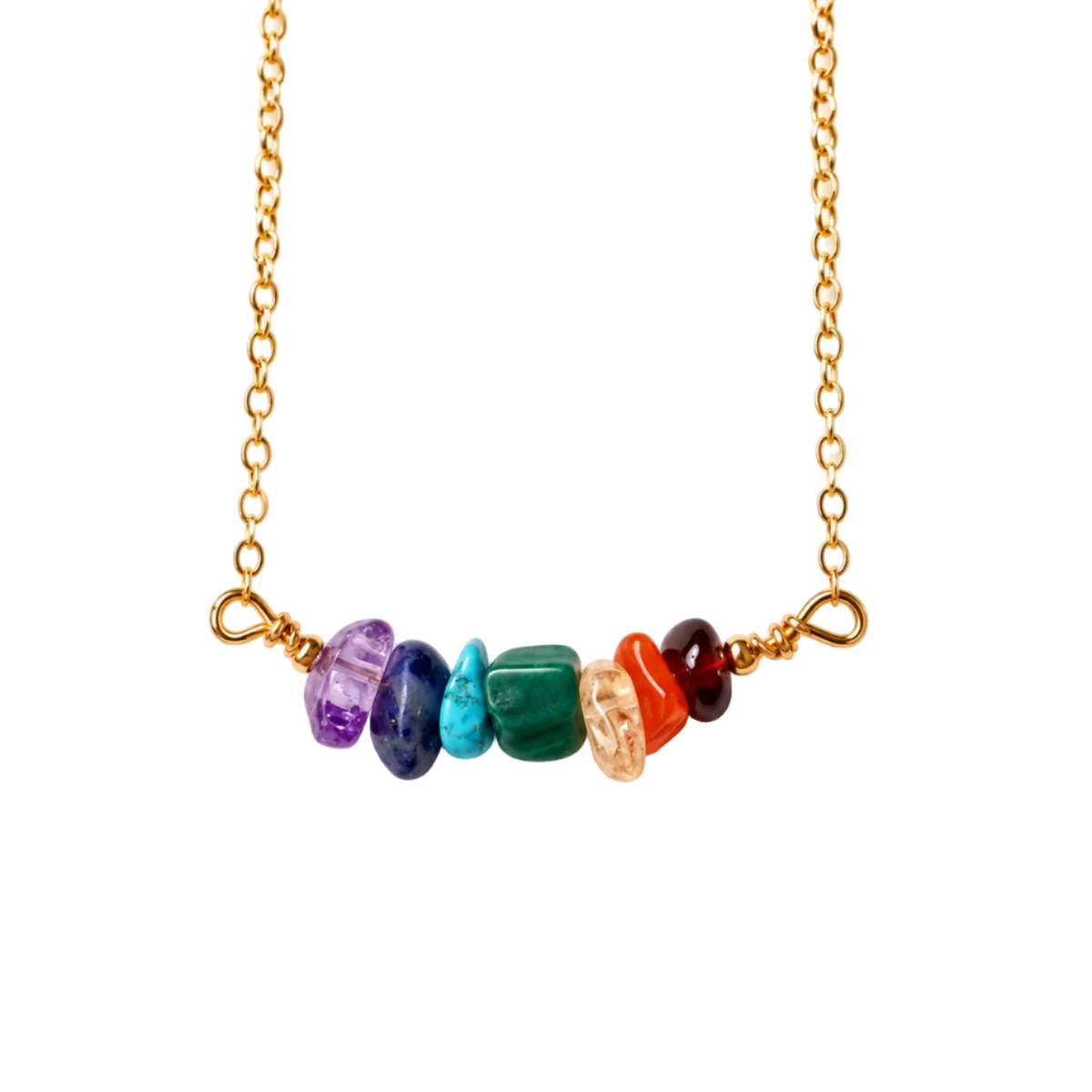 Chakra Crystal Necklace | Seven Gemstone Gold Filled Pendant | Mind, Body & Soul Jewellery