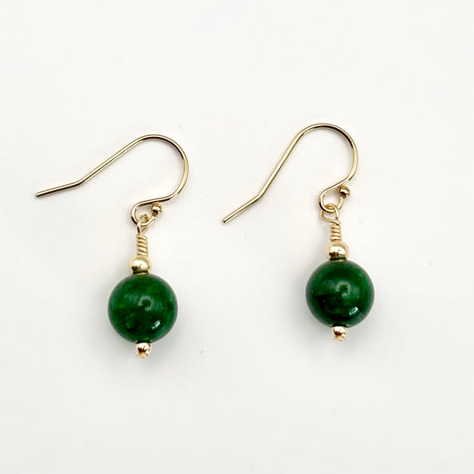 Gold Dark Jade Earrings | Drop Earrings | Gold Filled | 35th Anniversary