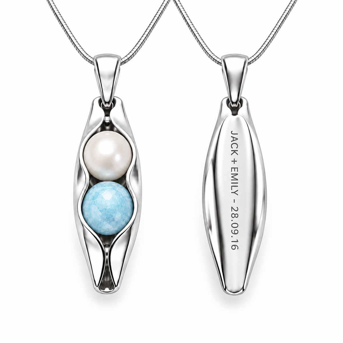Personalised graduation Two Peas in a Pod birthstone necklace with engraving
