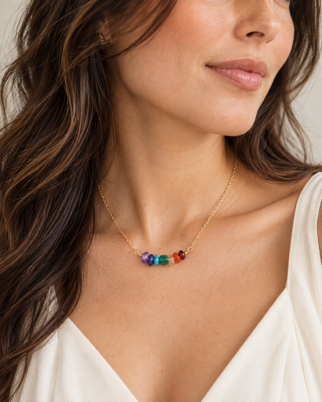 Chakra Crystal Necklace | Seven Gemstone Gold Filled Pendant | Mind, Body & Soul Jewellery
