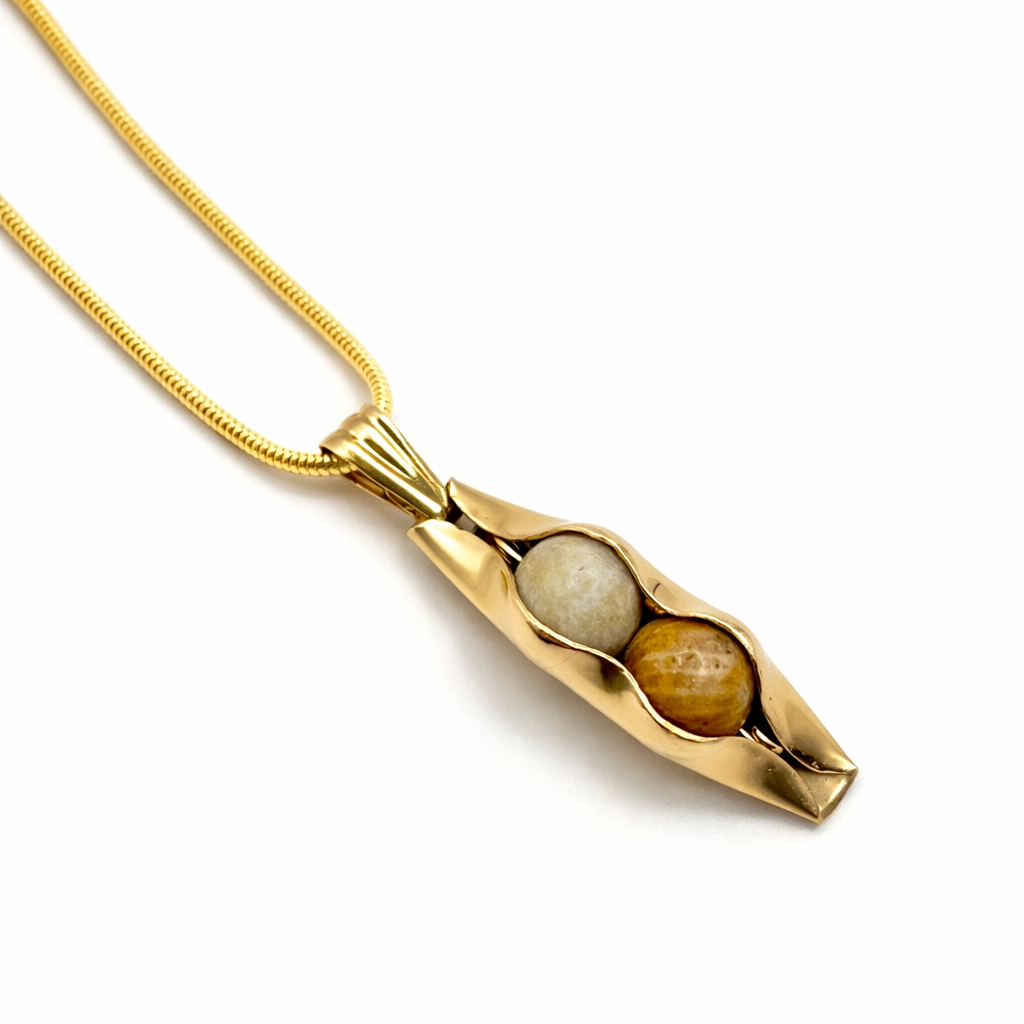 Gold 35th Coral Anniversary Gift for Wife – Fossilised Coral Two Peas in a Pod Necklace - 14K Gold Filled