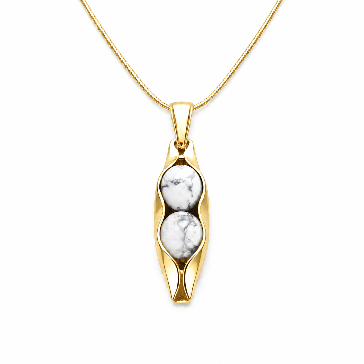 April Birthstone | White Howlite | Two Peas In A Pod Necklace | 14K Gold Filled or 925 Sterling silver | Personalised Gift Idea