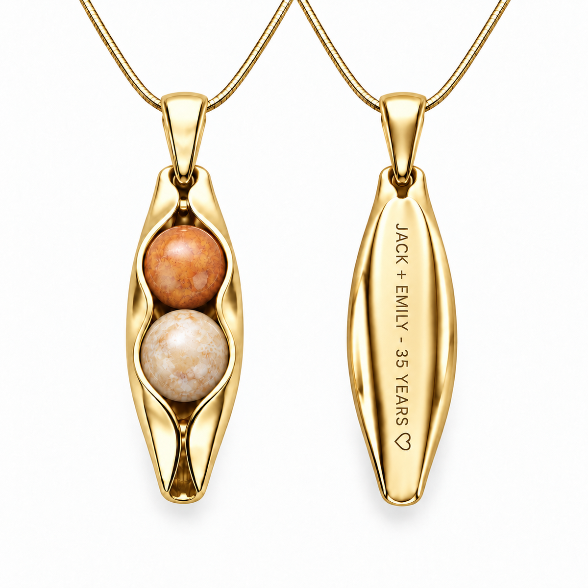 coral anniversary gold filled necklace front and engraved back