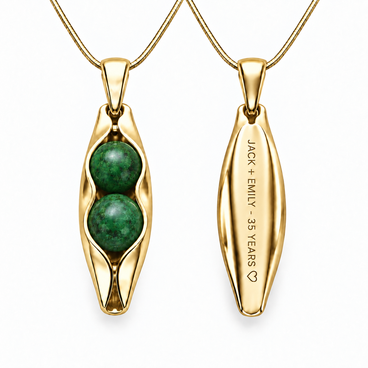 jade anniversary gold filled necklace front and engraved back
