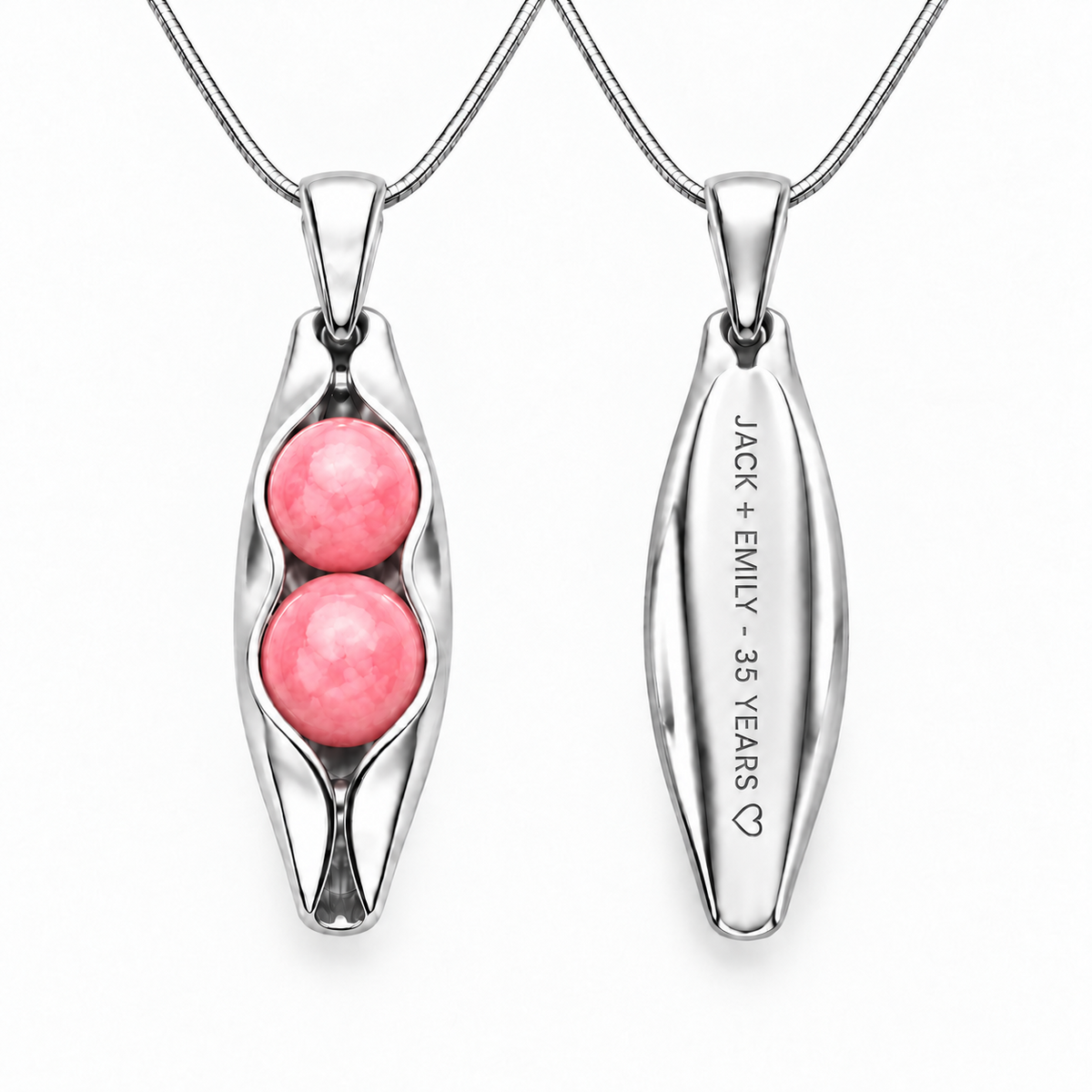 pink anniversary necklace - sterling silver front and engraved back