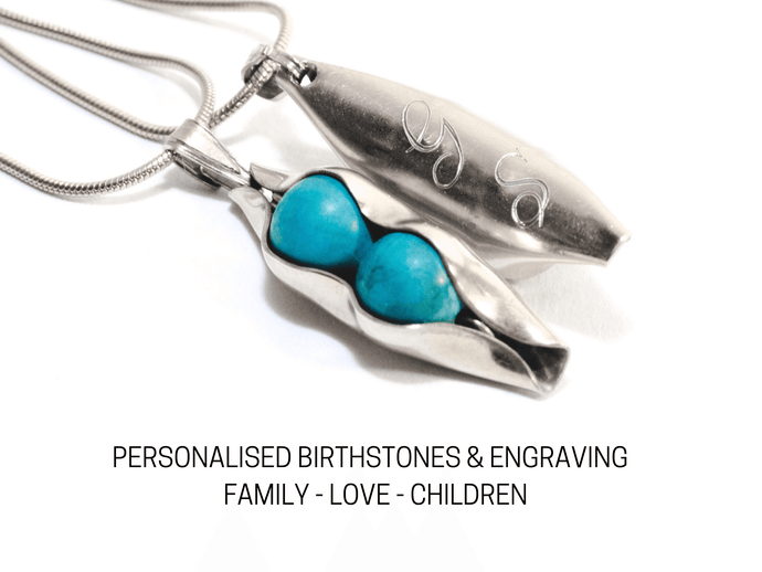 Peas in a pod with your choice of stones and engraving