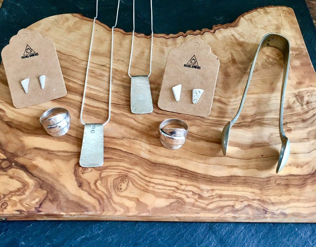 Six pieces of jewellery made from one pair of sugar tongs!! - RACHEL SHRIEVES DESIGN