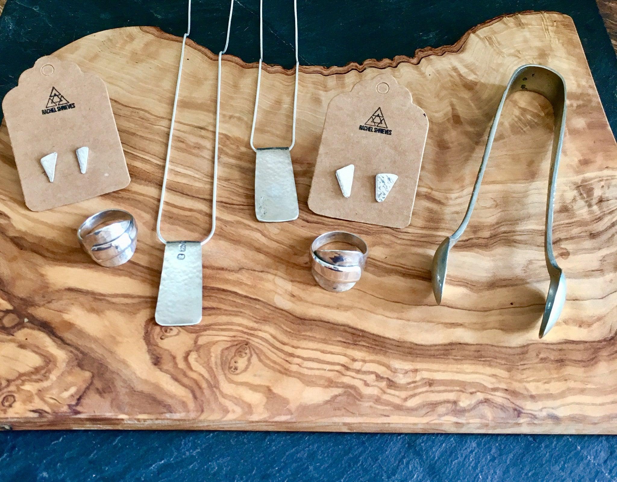 Six pieces of jewellery made from one pair of sugar tongs!! - RACHEL SHRIEVES DESIGN