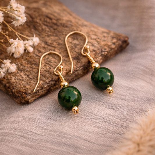 Gold Dark Jade Earrings | Drop Earrings | Gold Filled | 35th Anniversary