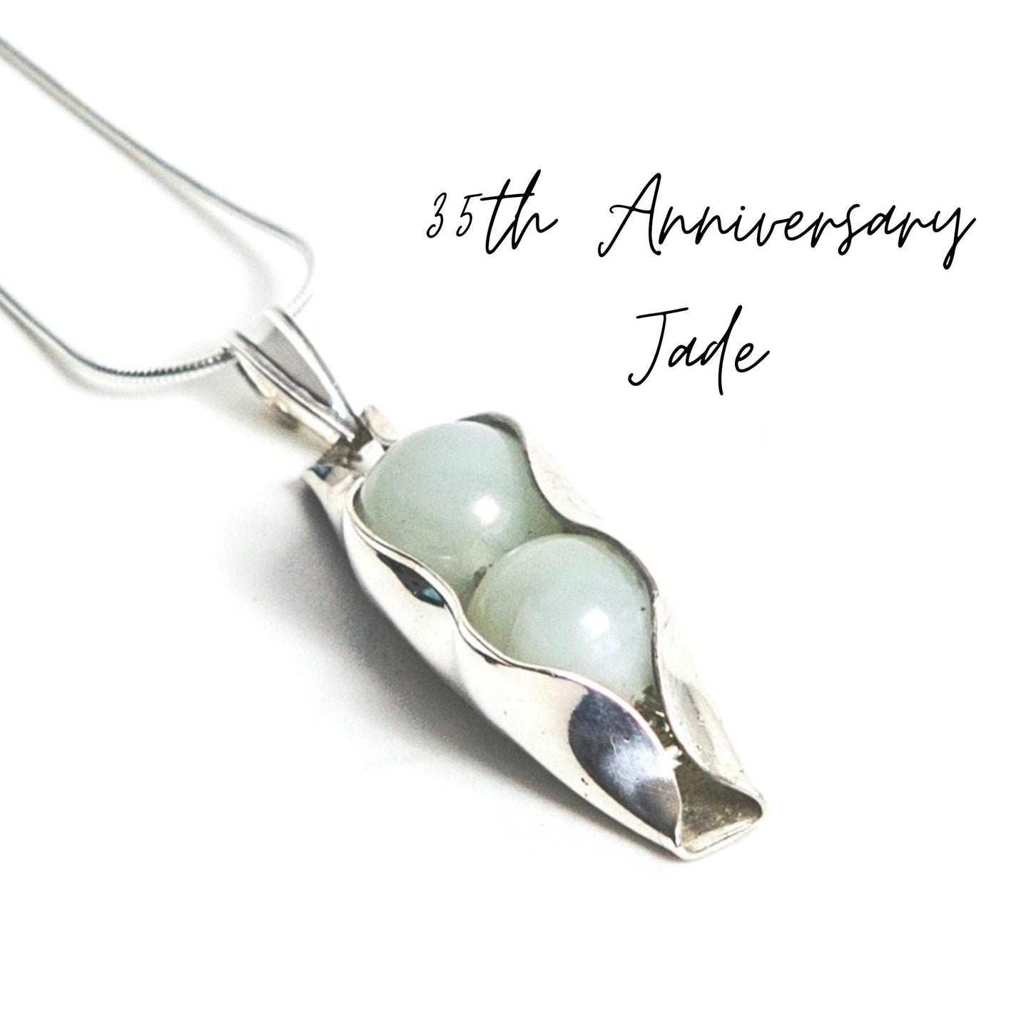 35th Jade anniversary necklace | Two peas In a pod | Jade jewellery for women | Jade necklace | 35th Anniversary wife | Engraved Initials