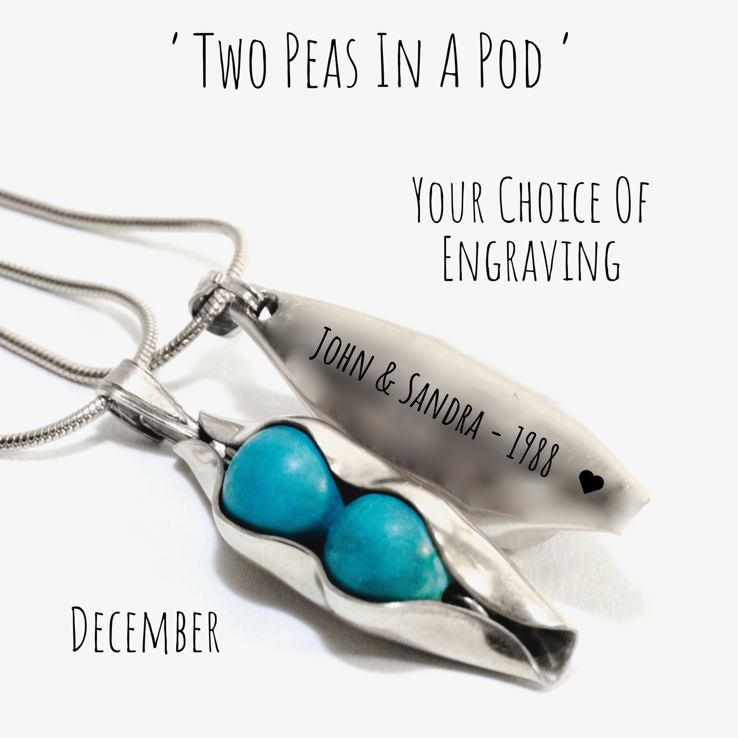 Two Peas In A Pod | Custom Birthstones & Engraving | Wedding Anniversary gift for Wife