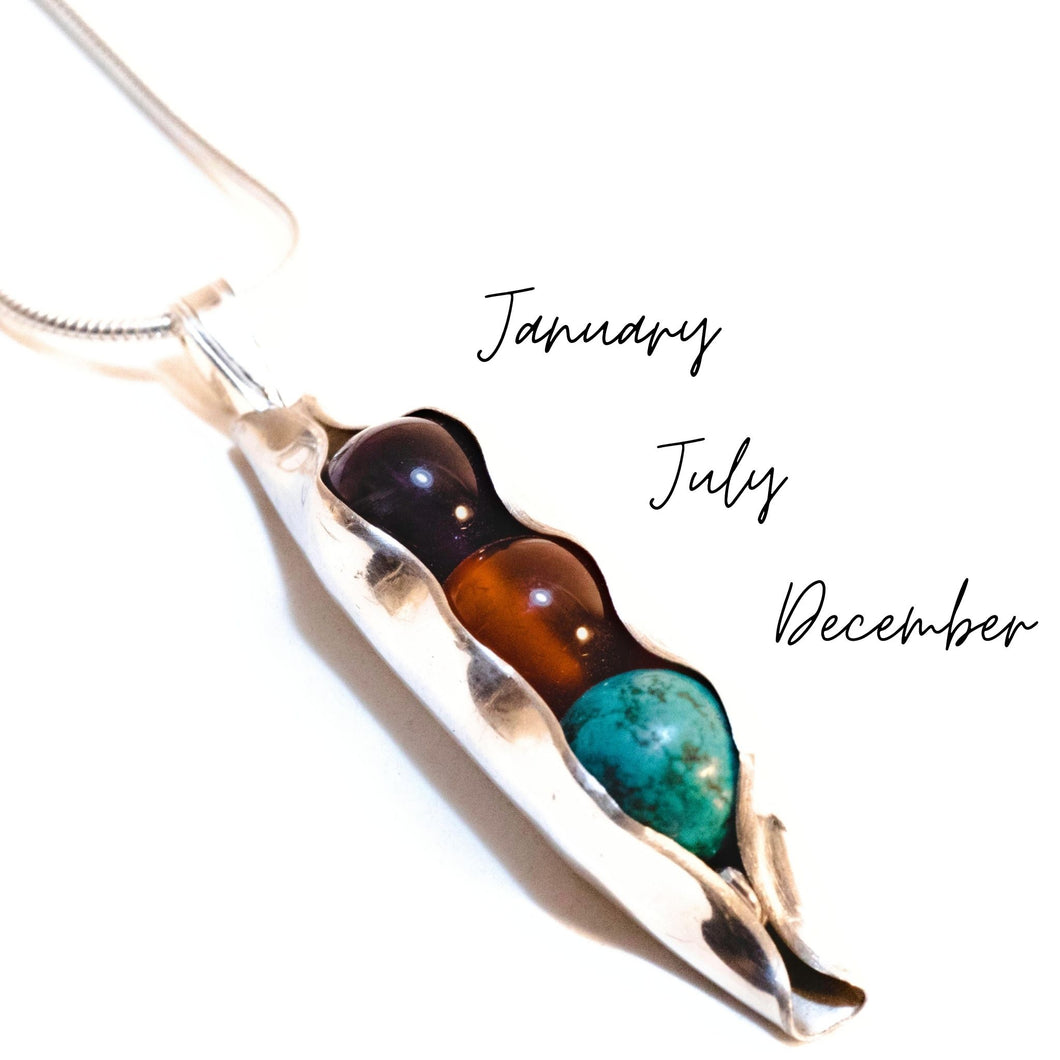 Three Pea In A Pod | Any Birthstone Combination | Optional Initials