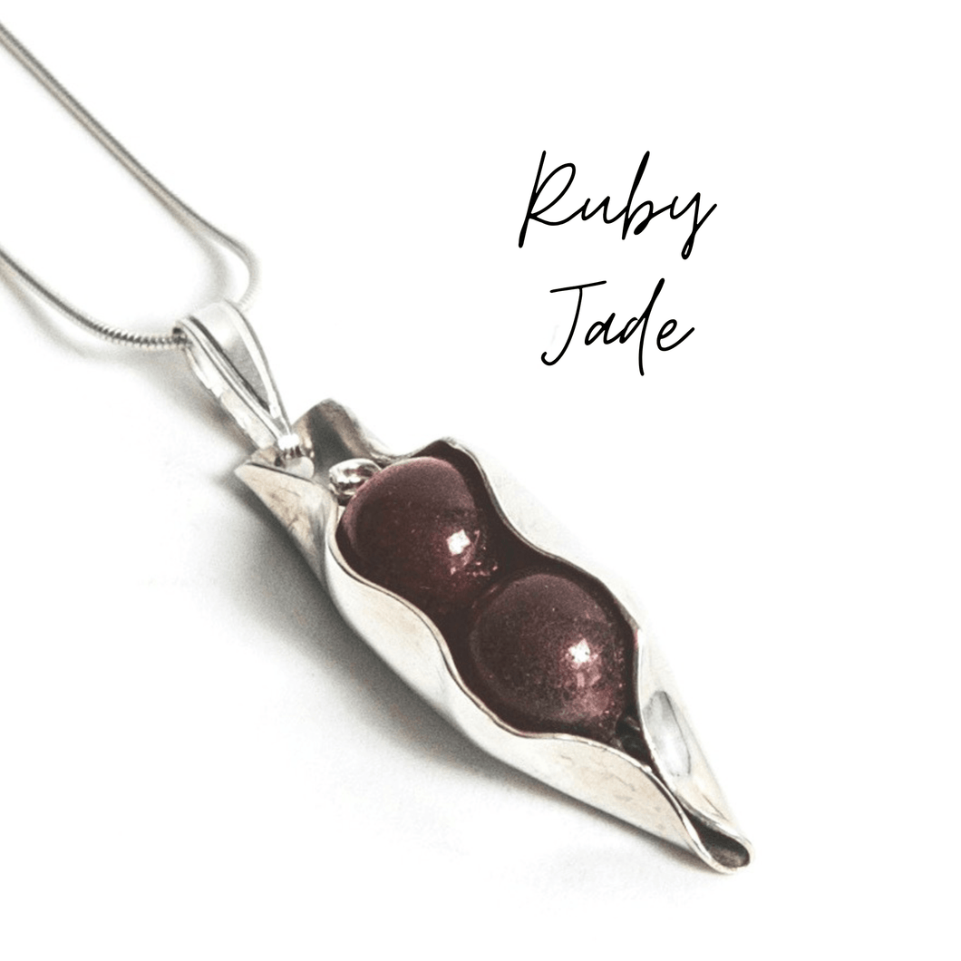 40th Ruby anniversary necklace | Two peas In a pod | Ruby jewellery for women | Ruby Jade necklace | 40th Anniversary wife | Engraved Initials