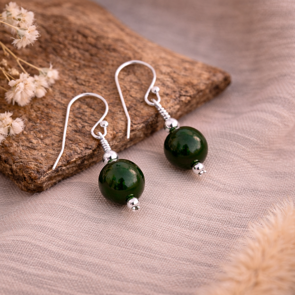 Dark Jade | Drop Earrings | Sterling Silver | 35th Anniversary