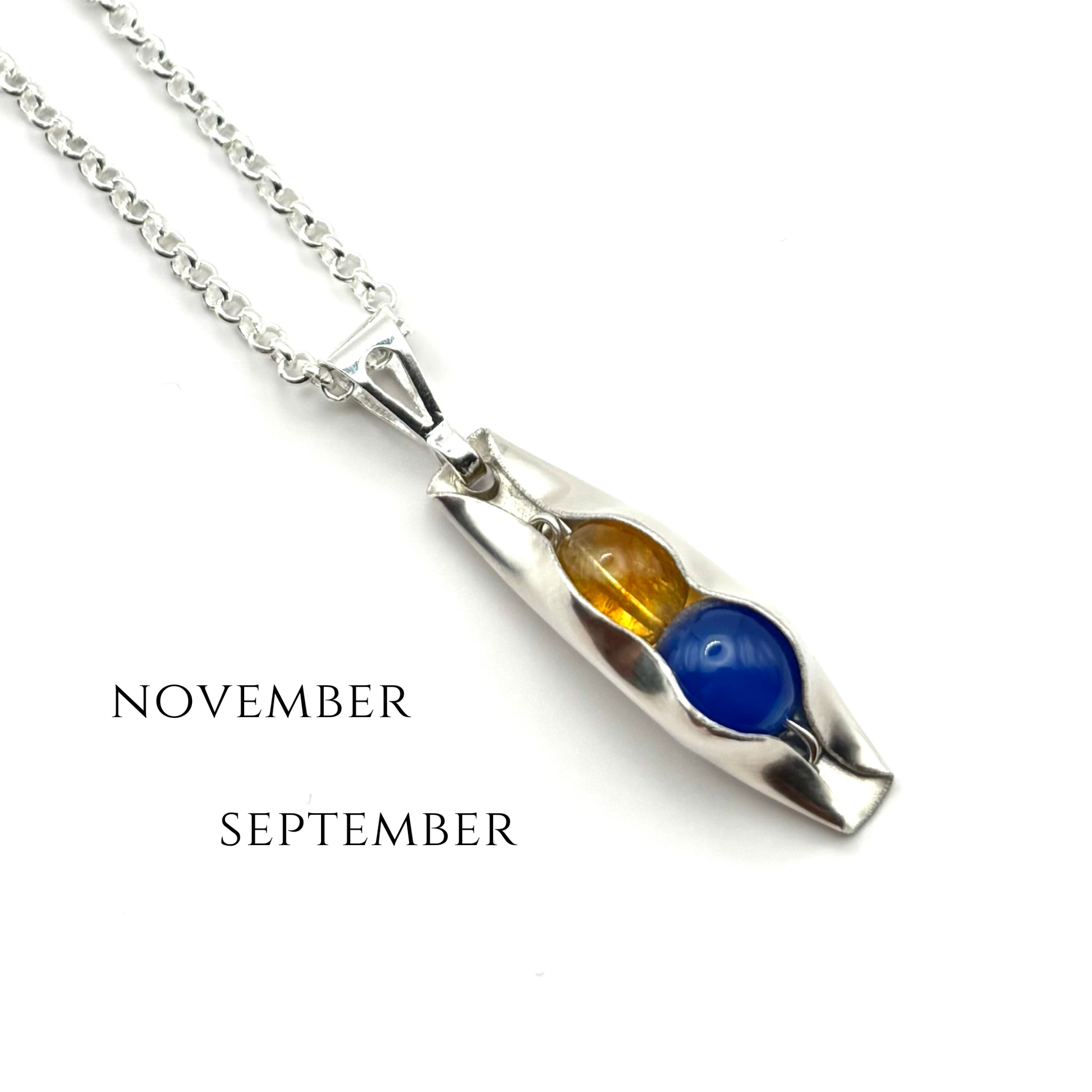 two peas in a pod necklace with your choice of birthstones 
