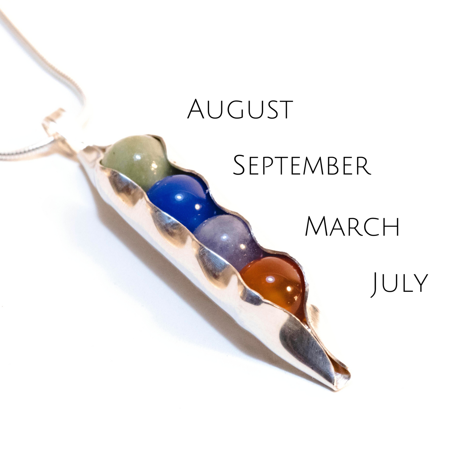 Anniversary Necklace | Four Pea In A Pod | Engraving | Family Birthstone Combination