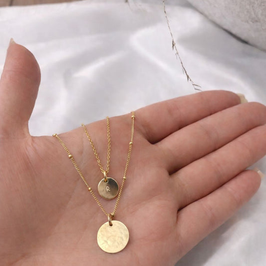 Large Hammered Silver Disc Necklace – Personalised Minimal Pendant