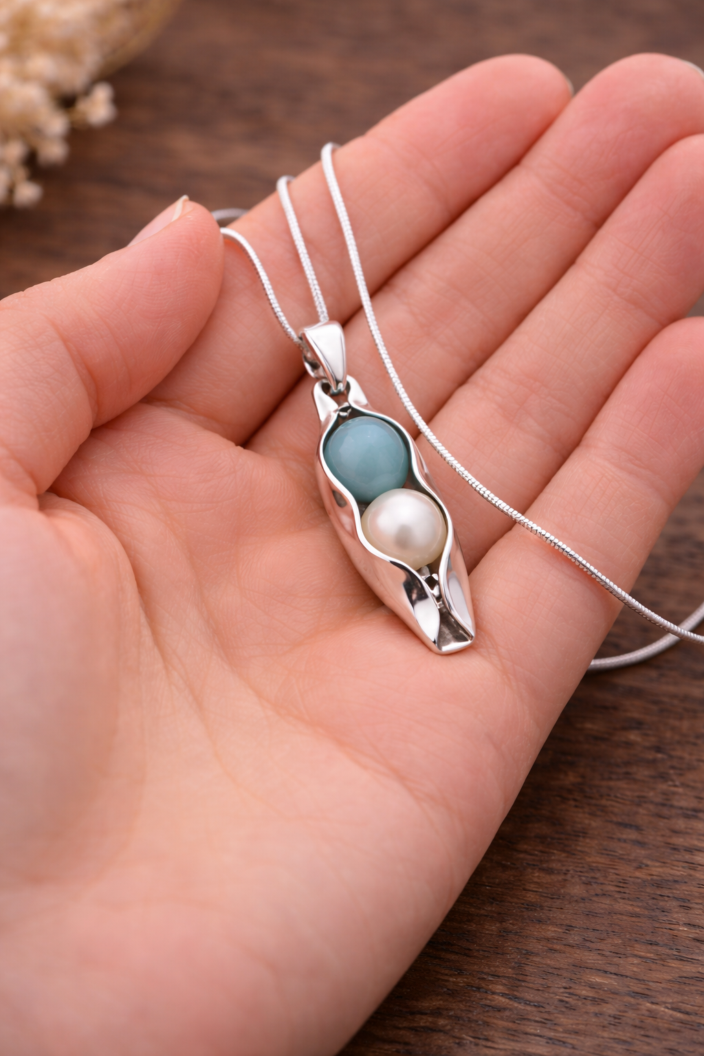 two peas in a pod anniversary gift necklace with gift box