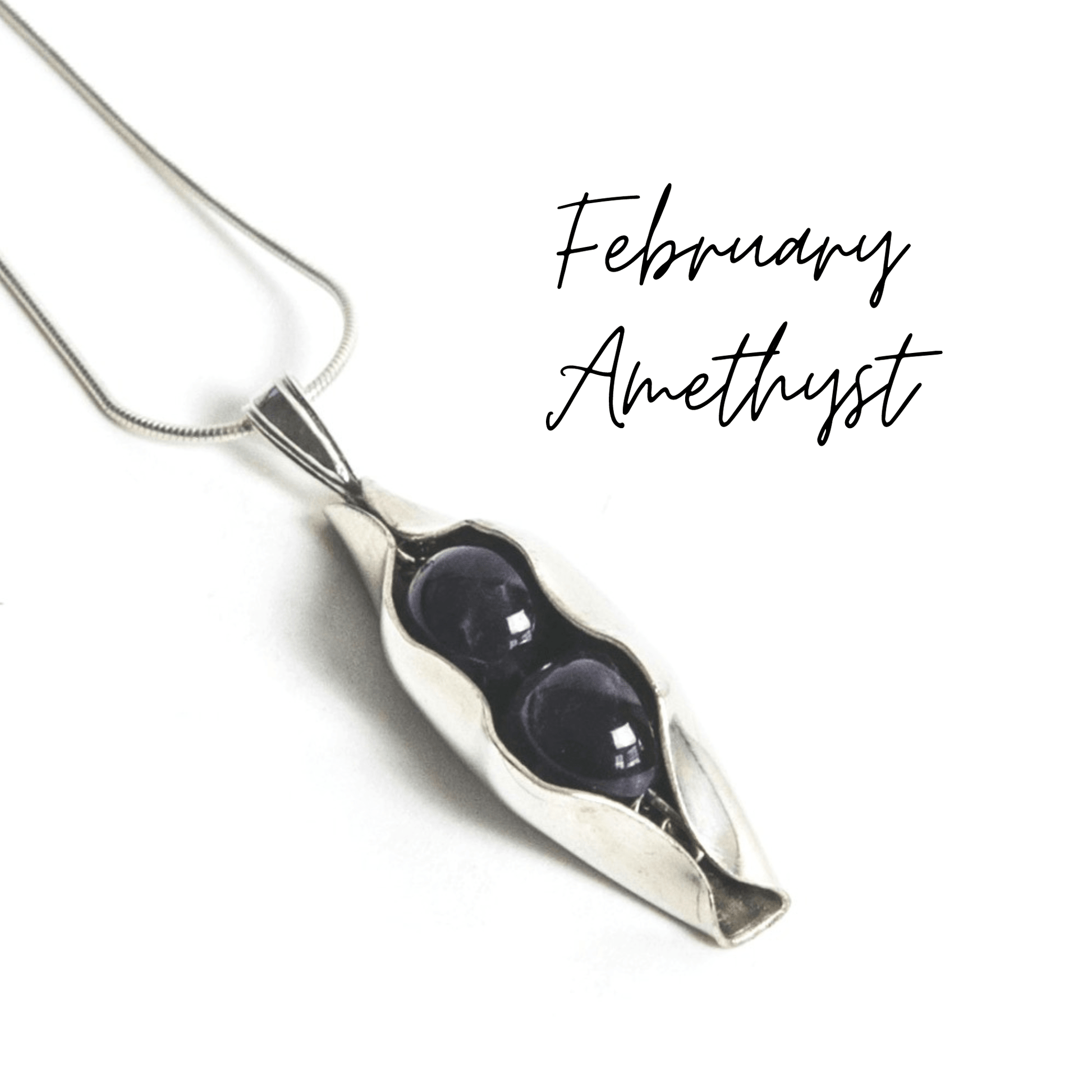 February Birthstone | Amethyst Stones | Two Peas In A Pod | Amethyst Necklace | Optional Engraving | February Necklace | Sterling Silver - RACHEL SHRIEVES DESIGN