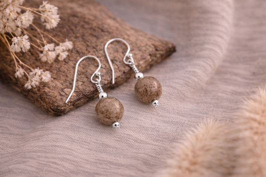 Fossilised Coral | Drop Earrings | Sterling Silver | Coral earrings