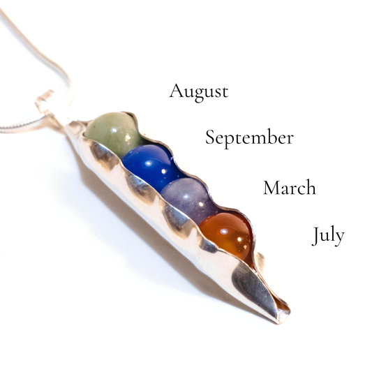 Four Pea In A Pod | Children's Birthstone necklace | Family birthstones | Custom Engraving