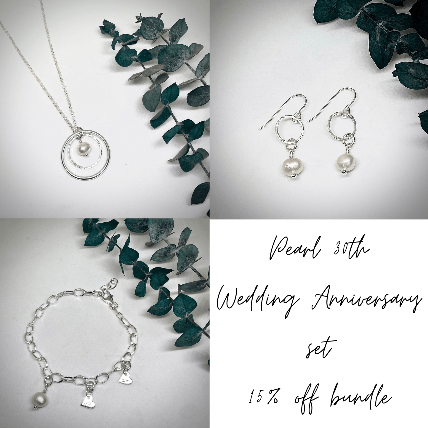 SET | 30th Anniversary Necklace, Earrings & Bracelet | Freshwater Pearl | Sterling silver | 30th wedding anniversary gift - RACHEL SHRIEVES DESIGN