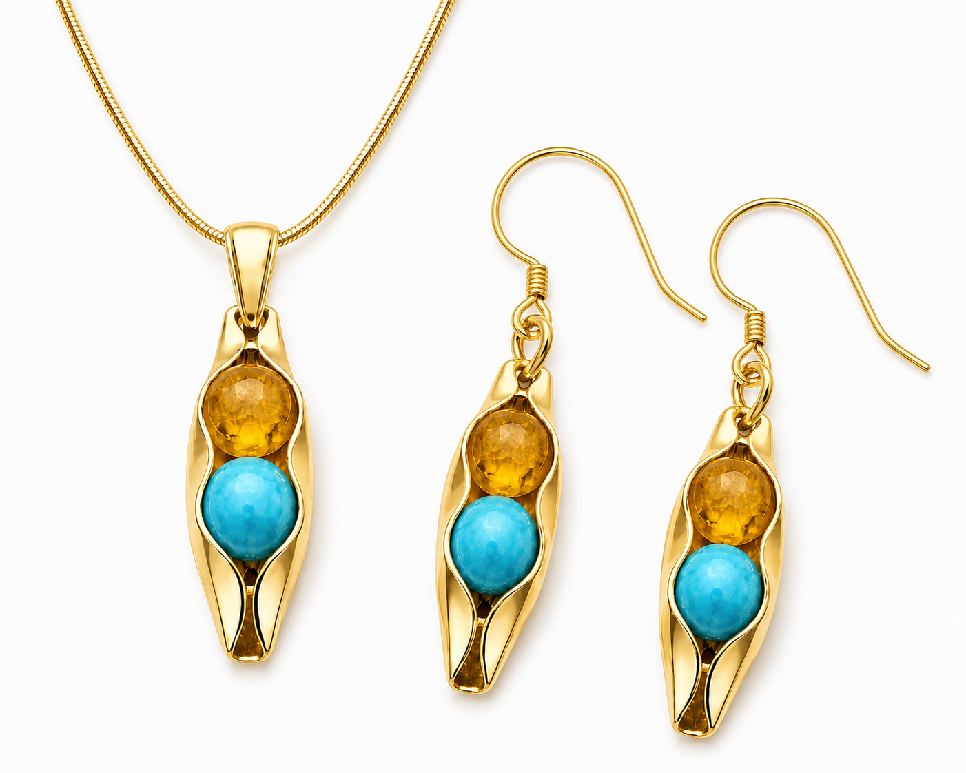 Gold Birthstones Necklace & Earrings for Wife | Two Peas in a Pod with Custom Birthstones & Engraving