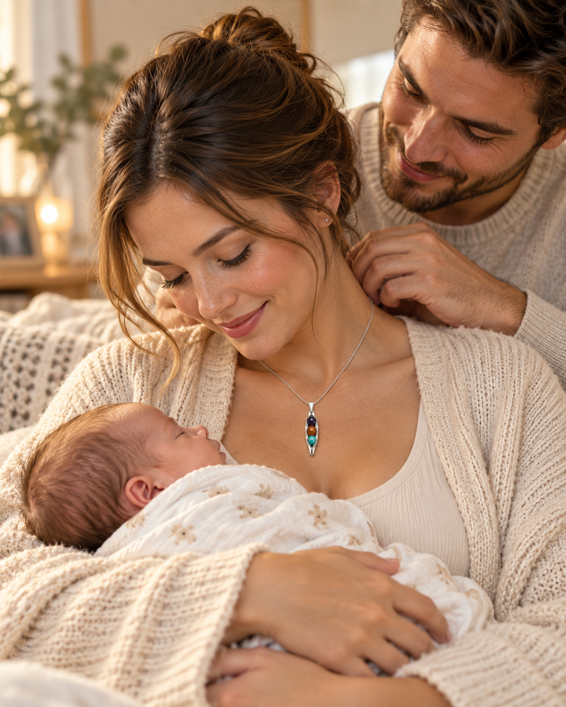 Personalised New Mum Necklace | Three Peas in a Pod Necklace | Custom Birthstones & Engraving