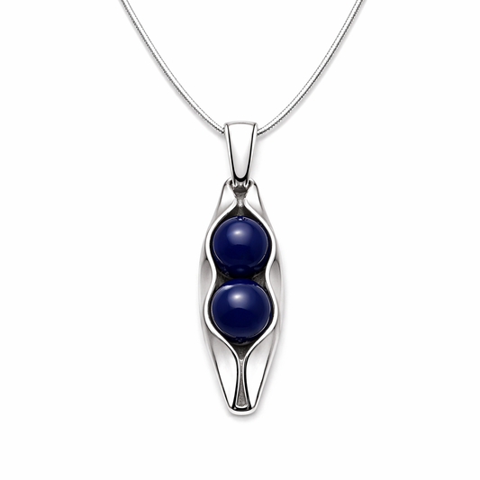 45th Sapphire Anniversary | Silver Two Peas In A Pod | Natural Sapphire | Custom Engraving | 45th Wedding Anniversary Gift