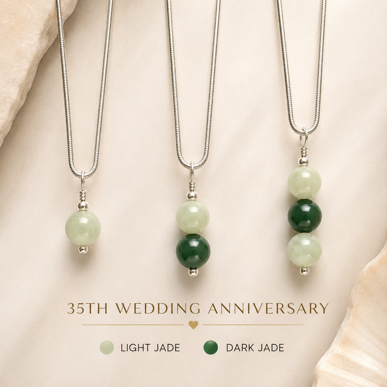 Jade Necklace | Sterling Silver or 14K Gold Filled | 1, 2 or 3 Jade Stones | 35th Anniversary Necklace