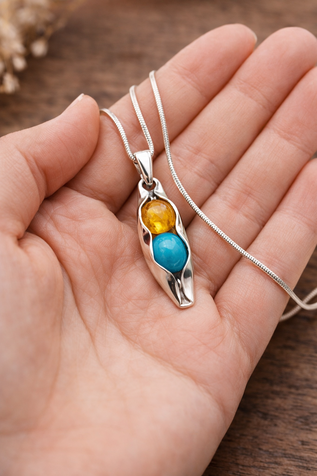 Two Peas in a Pod Necklace | Custom Birthstones & Engraving | Personalised Jewellery Gift