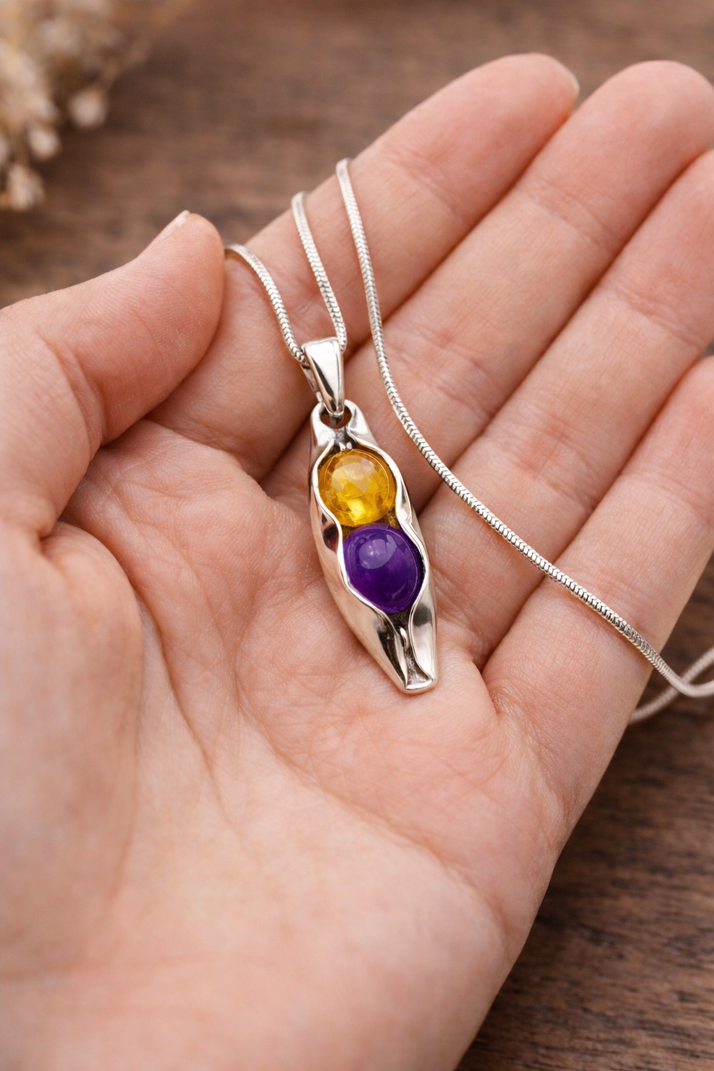 Two Peas in a Pod Necklace | Custom Birthstones & Engraving | Personalised Jewellery Gift