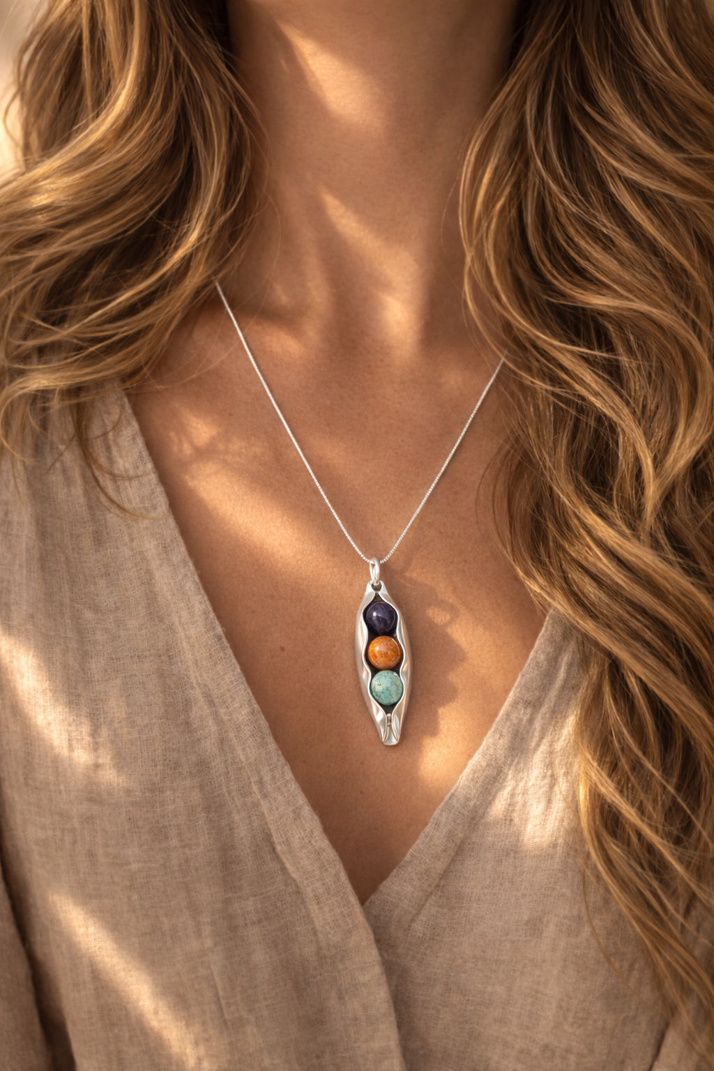 Three Peas in a Pod Necklace | Custom Birthstones & Engraving | Personalised Family Jewellery