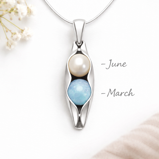 two peas in a pod necklace with your choice of birthstones 
