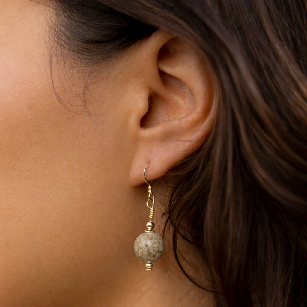 Gold Coral Earrings | Drop Earrings | Gold Filled | Fossilised Coral