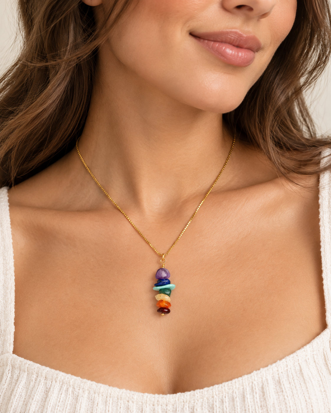 Chakra Crystal Necklace | Seven Stone Gold Filled Pendant | Meaningful Gemstone Jewellery