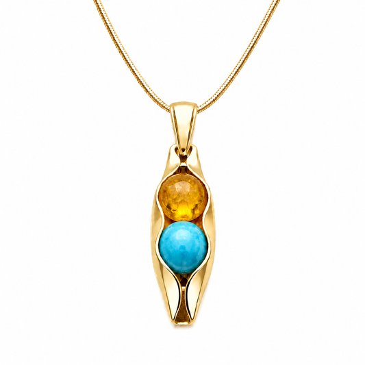 Gold Two Peas in a Pod Necklace with Custom Birthstones & Engraving