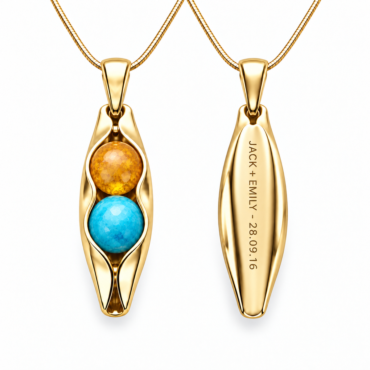 14K Gold Filled Two Peas in a Pod birthstone necklace