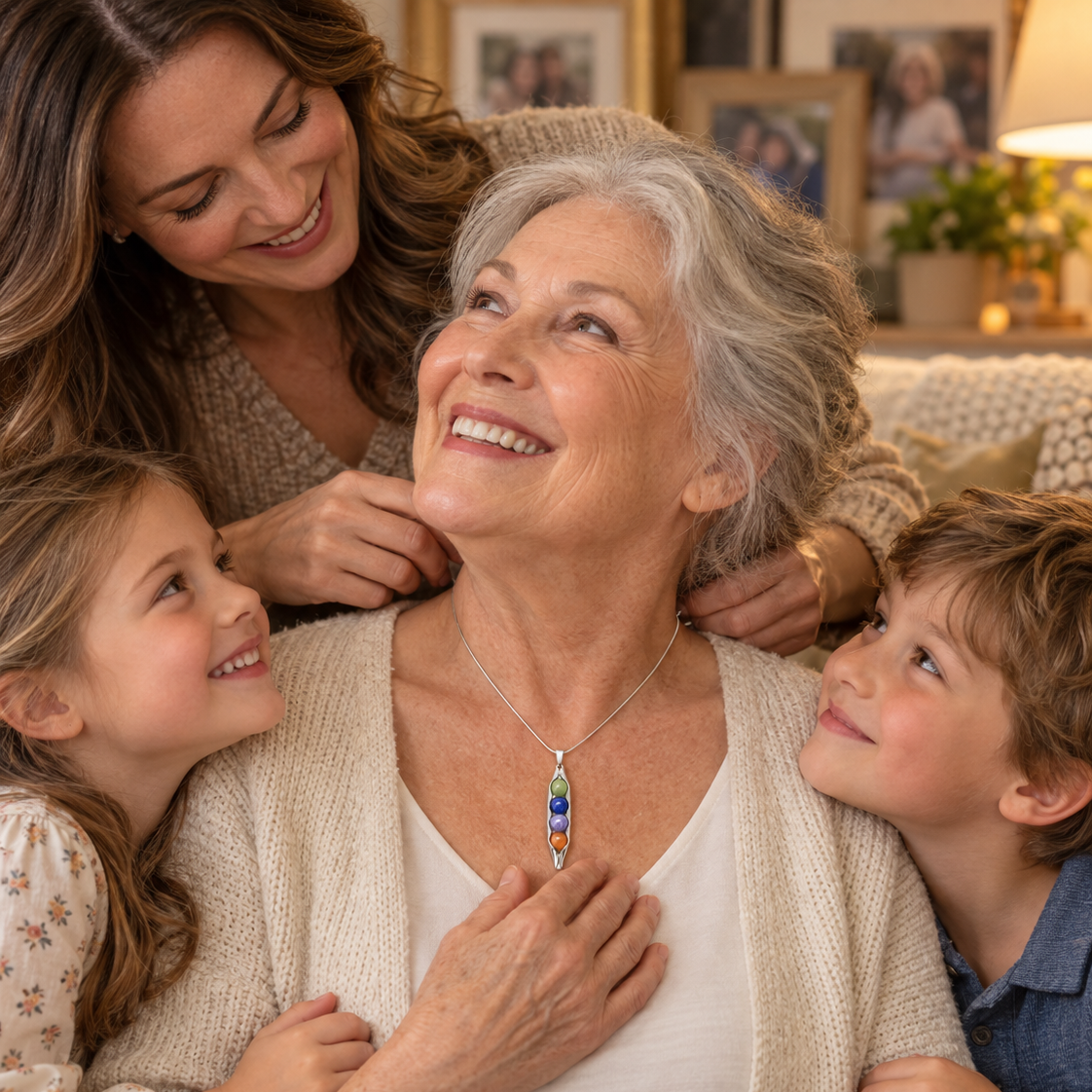 Personalised Grandma Necklace | Four Peas in a Pod Necklace |  Custom Birthstone & Engraving