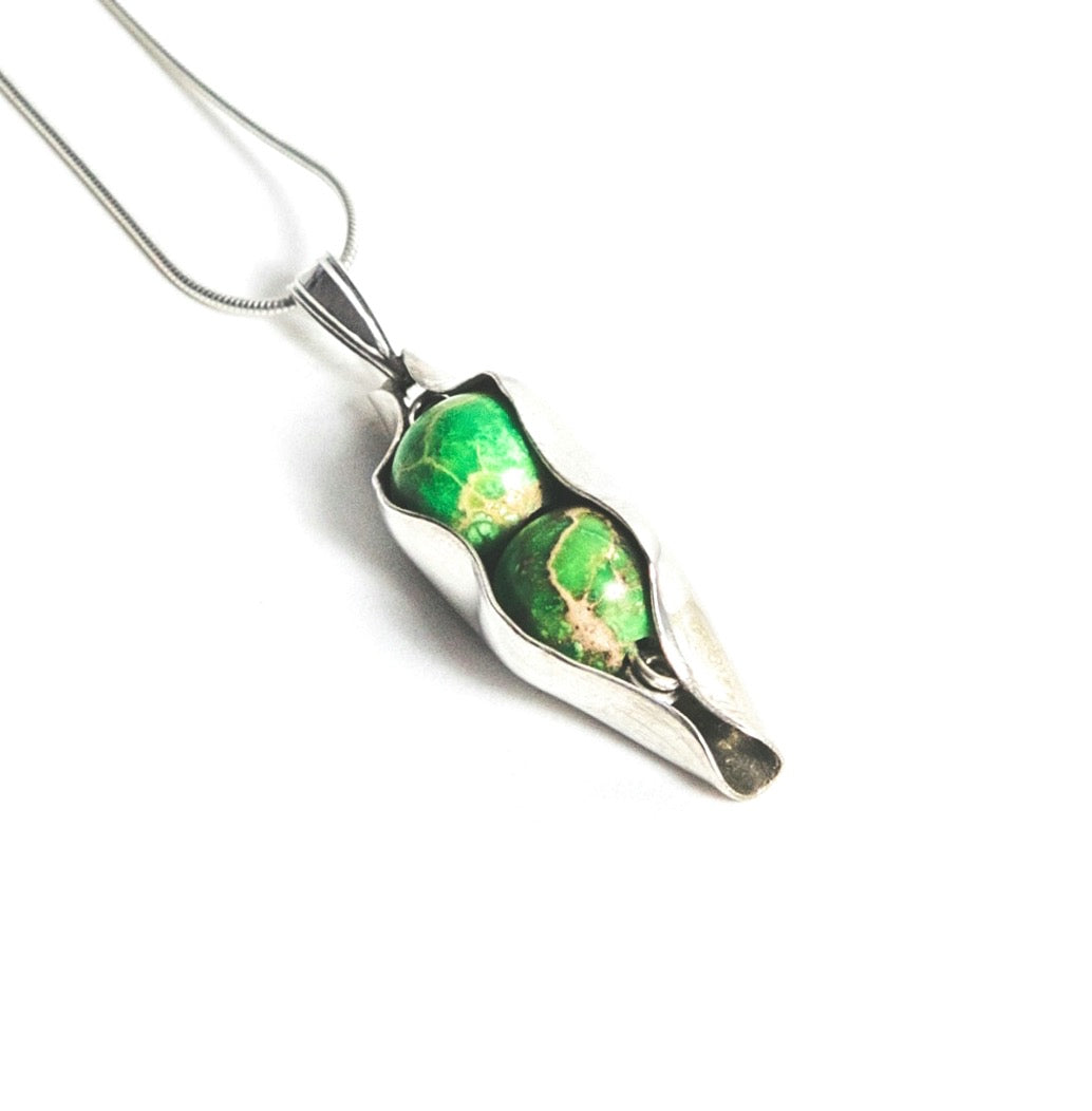 Light Green Jasper | Two Peas In A Pod Necklace | 14K Gold Filled or 925 Sterling silver | Personalised Gift Idea