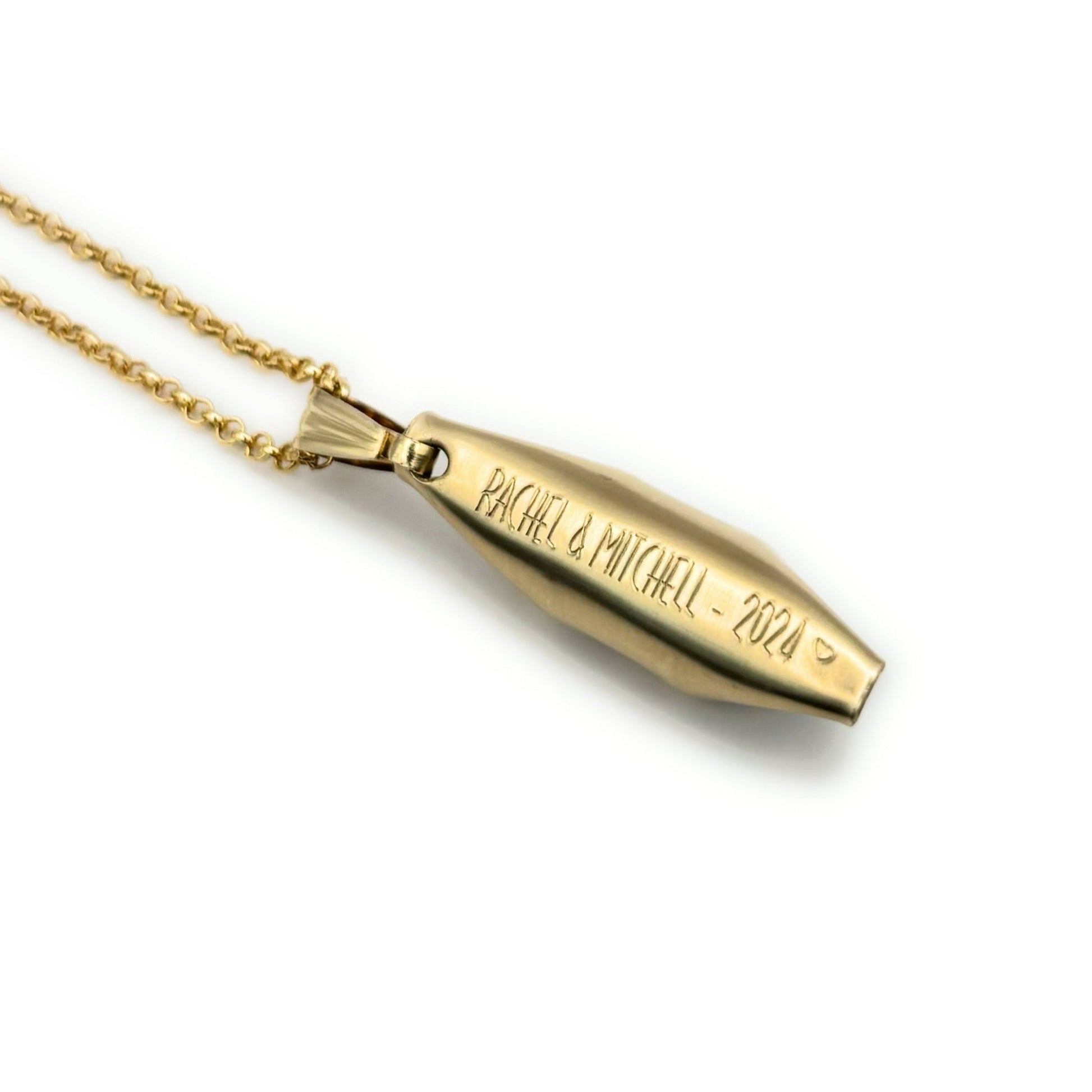 gold engraving on the back of the peas in a pod custom made