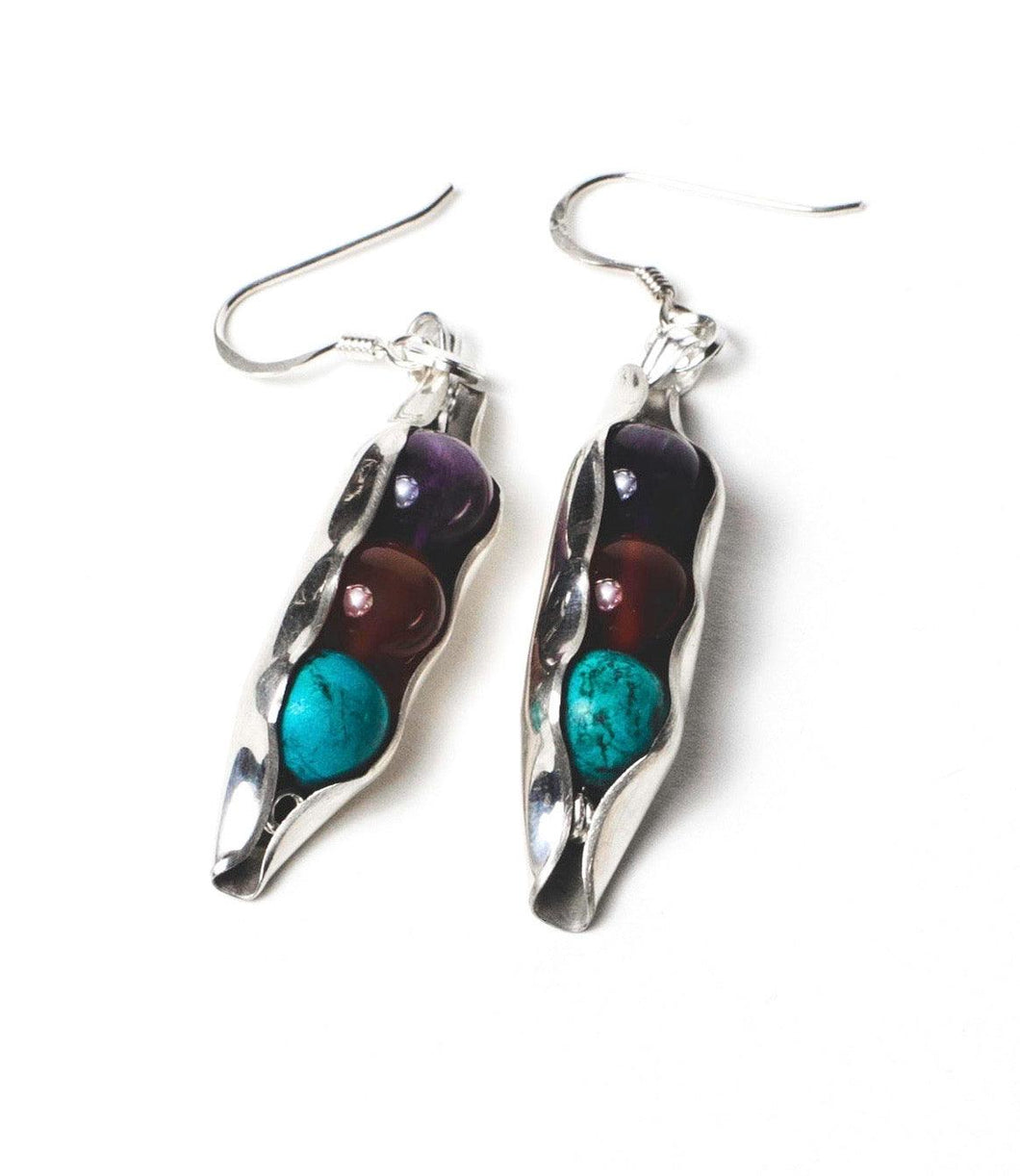 Three Peas In A Pod Earrings - Choose your birthstone combination