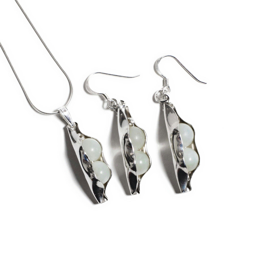 35th Wedding Anniversary Set | Jade Two Peas In A Pod | Earrings & Necklace