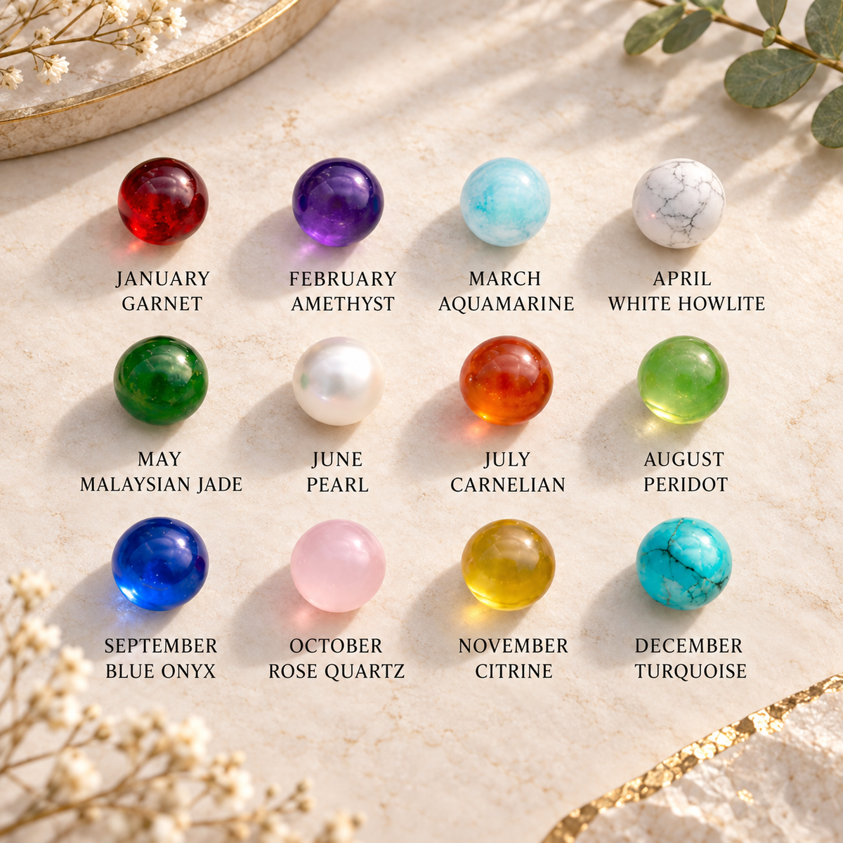 Birthstone gemstone colour choices for personalised jewellery