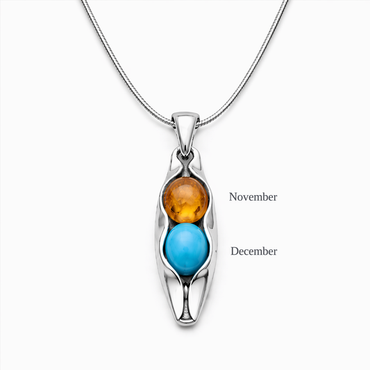 Two peas in a pod with birthstones 