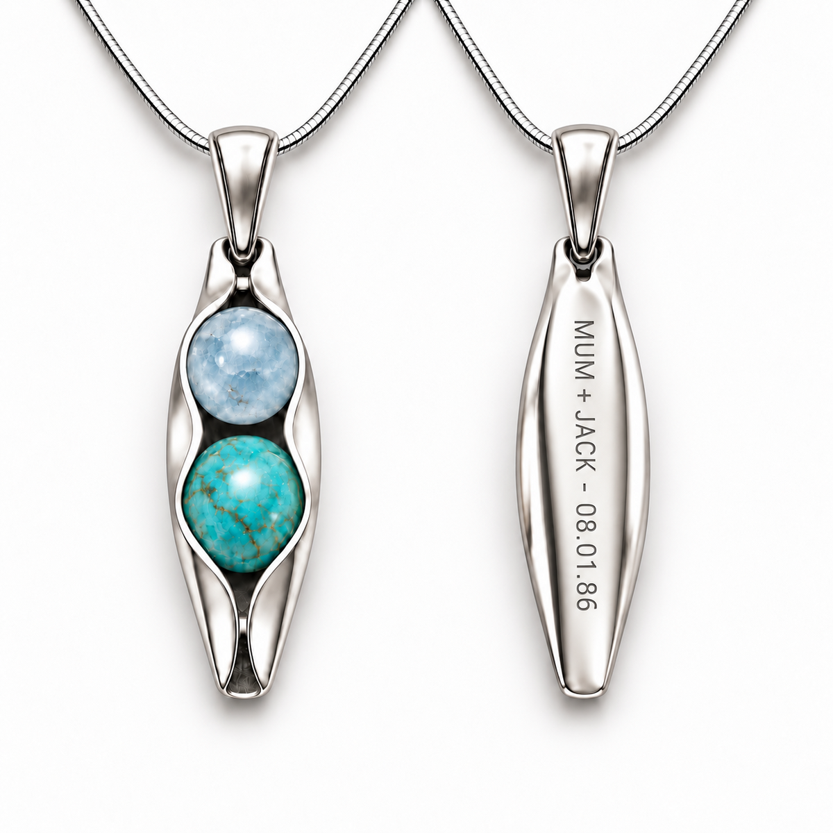 Personalised birthday gift for Mum Two Peas in a Pod birthstone necklace with engraving